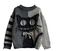 Qiamia Halloween Spooky Pumpkin Face Sweaters for Women, Halloween Sweaters with 4 Ghost Brooches, Halloweens Costumes (Style G,S)