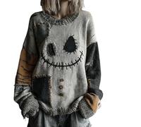 Qiamia Halloween Spooky Pumpkin Face Sweaters for Women, Halloween Sweaters with 4 Ghost Brooches, Halloweens Costumes (Style B,TG)