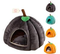 Qiamia Lit Grotte Citrouille pour Chat, Sac de Couchage imperméable en Forme de Citrouille, lit d'halloween avec Coussin Amovible, Chaud et antidérapant (Gray,M)
