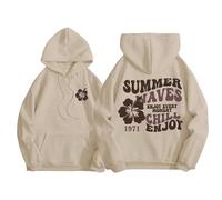 Qiamia Pink Palm Puff Hoodie, Preppy Hoodies with Cross Necklace, Unisex Pink Pom Puff Hoodie with Cute Flower (Brown,S)