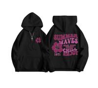 Qiamia Pink Palm Puff Hoodie, Preppy Hoodies with Cross Necklace, Unisex Pink Pom Puff Hoodie with Cute Pinks-Flower (Black and Pink,M)