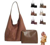 Qiamia Suede Shoulder Bag for Women, Suede Bag with Handbag, Hobo Tote Bags for Women with Capybara Pendant (Coffee)
