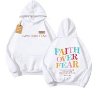 Qiamia Sweat à Capuche coloré et Mignon « La Foi plutôt Que la Peur », Sweat-Shirt chrétien coloré avec 50 Autocollants bibliques, pour Hommes et Femmes (White,Grand)
