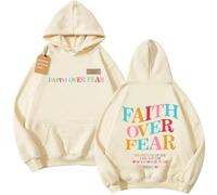 Qiamia Sweat à Capuche coloré et Mignon « La Foi plutôt Que la Peur », Sweat-Shirt chrétien coloré avec 50 Autocollants bibliques, pour Hommes et Femmes (Beige,Grand)