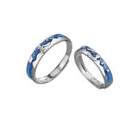 QIAMNI 925 Argent Petit Prince et Renard Couple Bague Personnalité Mode Anneaux Réglable Dessin animé Bague Bijoux pour elle et Lui