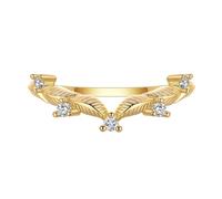 QIAMNI Alliance en forme de feuille, alliance incurvée, rehausseur de bague florale, bague de fiançailles solitaire à chevrons