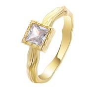 QIAMNI Bague vintage avec pierre de naissance carrée - Cuivre plaqué or - Artisanat - Bague nostalgique classique pour femme - Cadeau pour maman, taille unique, Pierre précieuse, Zircone
