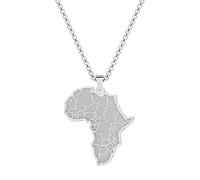 QIAMNI Collier avec pendentif carte de l'Afrique en acier inoxydable argenté et doré pour homme et femme, Acier inoxydable