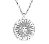 QIAMNI Collier en acier inoxydable 316L avec pendentif en forme de pièce de monnaie en forme de pièce de monnaie de la Grèce antique Dieu Soleil Helios Maintient en toute sécurité et lisse (argent),
