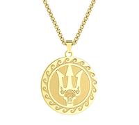 QIAMNI Collier en acier inoxydable 316L pour Poséidon Dieu grec de la mer Pendentif trident talisman Collier pendentif unisexe (doré), Acier inoxydable