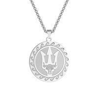 QIAMNI Collier en acier inoxydable 316L pour Poséidon Dieu grec de la mer Pendentif trident talisman Collier pendentif unisexe (argent), Acier inoxydable