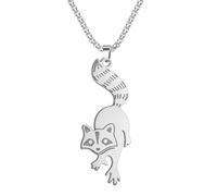 QIAMNI Collier raton laveur en acier inoxydable bijoux mode or argent mignon animal pendentif colliers pour femmes filles hommes (argent), Acier inoxydable