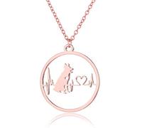 QIAN0813 Collier ras du cou avec pendentif chien berger allemand pour femme ECG battement de cœur, Acier inoxydable