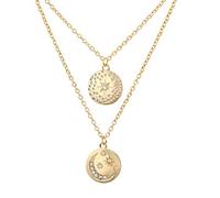 QIAN0813 Collier ras du cou bohème en cristal avec pendentif en forme d'étoile et croissant de lune double couche dorée pour femme 40,6 cm 45,7 cm