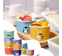 QIANAI Bol pour Glace, Coupelle Dessert Jetable avec 50 Cuillères, Bol en Papier pour Crème Glacée, Contenant pour Glace Maison, Pot pour Glace, Verre à Crème Glacée