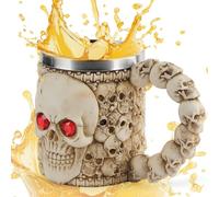 QIANAI Chope Bière Tête de Mort d'Halloween, Mug Halloween, Chope Boire Tête Mort en Acier Inoxydable 450 ml, Tasse Tête de Mort, Chope Vin Tête Mort Gothique, Cadeau d'Halloween, Accessoire Gothique