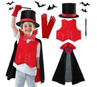 QIANAI Costume de Sorcier pour Enfants d'Halloween, Costume Unisexe pour Enfants Harry Potter, Ensemble de Costumes de Sorcier, Comprenant Gilet, Cape, Chapeau Magique, Gants, Baguette Magique