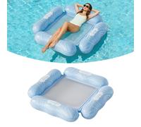 QIANAI Hamac Flottant Gonflable, Hamac Gonflable Piscine Adulte, 4-en-1 Multi Usage Flottantes Hamac Aquatique Carré avec Filet, Bouées et Matelas GonflablesHamac (Bleu)