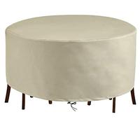 QIANC Housse Salon de Jardin Ronde,70x120cm(ΦxH) Couverture Bâche de Protection de Table de Jardin Exterieur,420D Oxford Tissu Imperméable,Coupe-Vent, Anti-UV,pour Patio Table Chaise MeublesBeige