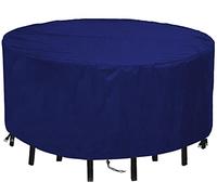 QIANC Housses pour Tables de Jardin Ronde,100x120cm(39x47in) Couverture Bâche de Protection Imperméables,Coupe-Vent,Anti-UV,420D Oxford Tissu Hivernage et Salon de Jardin Housse de Protection, Bleu