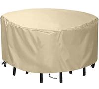 QIANC Housses pour Tables de Jardin Ronde,100x90cm(39x35in) Couverture Bâche de Protection Imperméables,Coupe-Vent,Anti-UV,420D Oxford Tissu Hivernage et Salon de Jardin Housse de Protection, Beige