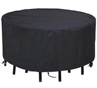 QIANC Housses pour Tables de Jardin Ronde,120x120cm(47x47in) Couverture Bâche de Protection Imperméables,Coupe-Vent,Anti-UV,420D Oxford Tissu Hivernage et Salon de Jardin Housse de Protection, Noir