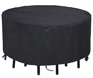 QIANC Housses pour Tables de Jardin Ronde,120x120cm(47x47in) Couverture Bâche de Protection Imperméables,Coupe-Vent,Anti-UV,420D Oxford Tissu Hivernage et Salon de Jardin Housse de Protection, Noir