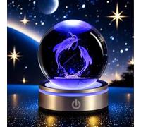 QIANCHANG Veilleuse LED en forme de dauphin gravée au laser en 3D de 80 mm avec boule de cristal romantique en forme de dauphin et cœur, figurines d'animaux marins, cadeau pour femmes, enfants, mamans