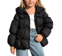 QIANCOME Doudoune d'hiver pour fille avec nœud à volants | Veste à capuche matelassée à fermeture éclair, chaude, décontractée, unie, ample, décontractée, pour l'extérieur, l'école