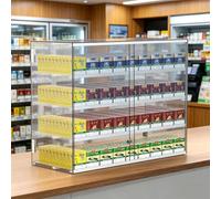 QianCruxtacy Présentoir Mural pour Cigarettes avec Poussoirs Automatiques, Support en Acrylique Transparent, Porte Coulissante Verrouillable, pour Supérettes, Centres Commerciaux Et Cafétérias 4-15