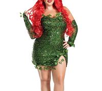 Qianderer Costume d'Halloween vert poison Ivy pour cosplay, fausses feuilles à paillettes avec gants et bandeau pour femme (vert, taille M)