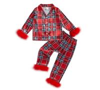 Qianderer Ensemble de pyjama en satin de soie pour tout-petits et enfants filles pour Noël, ensemble de pyjama boutonné 2 pièces, chemises à manches longues et pantalons, tenue de nuit, 11-12 Years