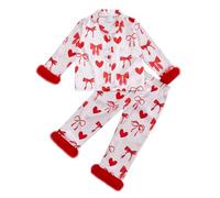 Qianderer Ensemble de pyjama pour tout-petits et enfants filles en satin de soie de Noël, ensemble de pyjama boutonné 2 pièces, chemises à manches longues et pantalons, tenue de nuit, 3-4 Years
