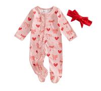 Qianderer Grenouillère en tricot à volants pour nouveau-né fille - Manches longues - Fermeture éclair - Pour printemps, automne, hiver, Bb Rose, 6-12 mois