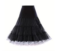 Qianderer Jupon vintage années 50 pour femme - Tutu - Couleur contrastée - Crinoline Rockabilly, Noir , L-XL