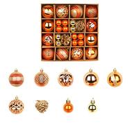 Qianderer Lot de 42 boules de Noël, boules de Noël incassables rouges et blanches pour décoration de sapin de Noël, grandes boules décoratives suspendues pour fête de Noël, maison (Orange, 42 pièces)