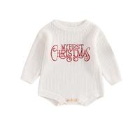 Qianderer My First Christmas Body de Noël pour bébé en tricot avec lettre brodée, manches longues, ample, à bulles, combinaison en tissu pour bébé, vêtements d'automne et d'hiver, 0-3 Months