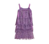 Qianderer Robe à franges à paillettes pour enfants - Sans manches - Robe de danse latine pour petites filles, violet, 3-4 ans