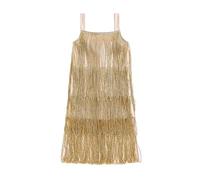 Qianderer Robe à franges à paillettes pour enfants - Sans manches - Robe de danse latine pour petites filles, doré, 5-6 ans