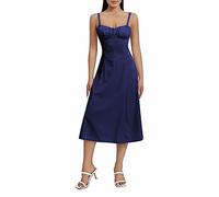 Qianderer Robe longue bustier Y2K à col carré pour femme, coupe basse, sans manches, d'été, robe mi-longue, corset pour sortir, robe d'été, Bleu Aa, M