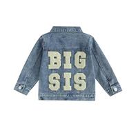 Qianderer Veste en jean pour bébé garçon et fille - Ensemble assorti pour enfants - Veste en jean boutonnée pour printemps et automne, Blue Big Sis, 2-3 Years