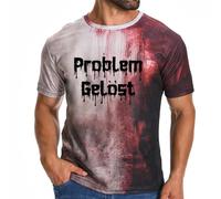 qianduoduo Problème Résolu Halloween T-shirt Motif éclaboussure de sang, design d'horreur unique, col rond, manches courtes, tailles extra grandes disponibles, idéal pour les fêtes et le quotidien