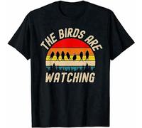 QIANFANGHUI The Birds are Watching America Birds aren't Real T-Shirt Black L