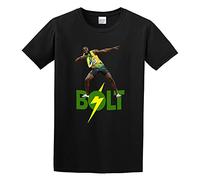 QIANFANGHUI Usain Bolts Mens T-Shirt Novelty Tops Black L