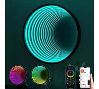 Qiang Lampe Tunnel à Miroir Infini Rvb Veilleuse Tunnel Multicolore pour Salle De Jeux Applique Murale Miroir 3D LED Tunnel Lumière De Décoration Miroir Infini avec Télécommande,Circle-30cm