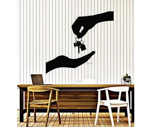 QIANGTOU Agence immobilière Maison Clé Vinyle Sticker Mural Agent Immobilier Décor À La Maison Boutique Fenêtre Fenêtre Porte en Verre Autocollant Mural 60x56cm