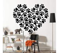 QIANGTOU Pattes de Chien Coeur Sticker Mural Animaux Pattes de Chien animalerie Sticker Mural Salon de toilettage vétérinaire décor Design Vinyle Art Autocollants 65x54cm