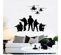 QIANGTOU Soldats Vinyle Sticker Mural pour Salon hélicoptères Art Patriotique Stickers muraux Militaires pour Homme des cavernes décor à la Maison Moderne 75x93cm