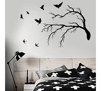 QIANGTOU Sticker Mural en Vinyle drôle pour Chambre Troupeau d'oiseaux Branche d'arbre Gothique Style Stickers muraux décor Salle à Manger café décoration 75x113cm