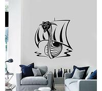 QIANGTOU Sticker Mural en Vinyle pour Salon Moyen âge Bateau Viking tête de Dragon Stickers muraux pour Chambre de garçons décoration de la Maison 75x81cm
